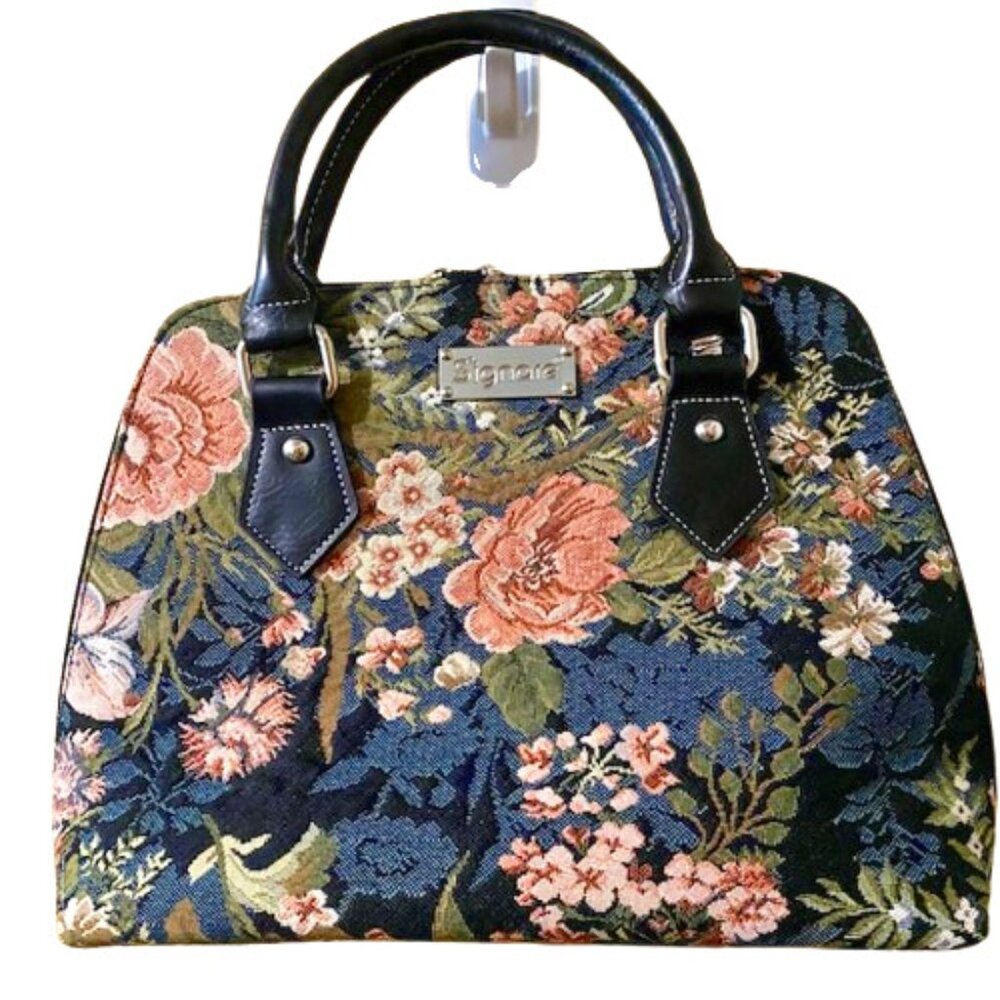 Signore Floral Tapestry Top Handle Bag Vegan Floral Zip Around